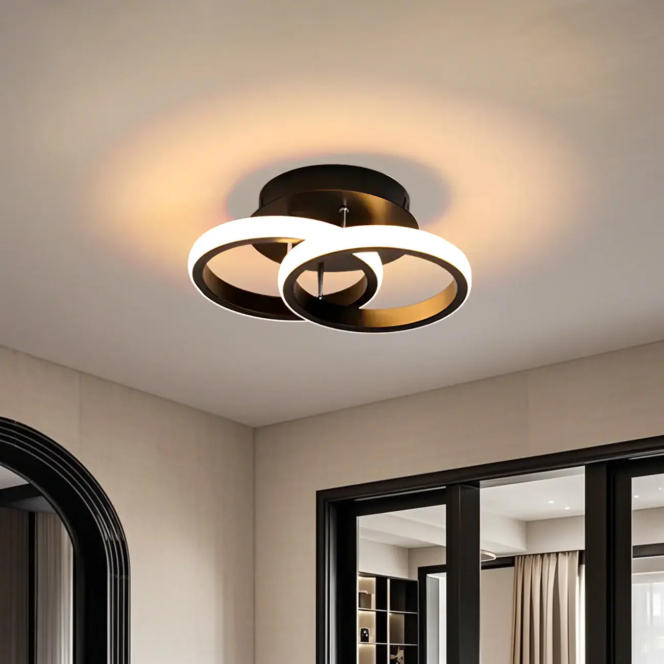 Black Geometric Metal LED Semi Flush Mount Ceiling Light