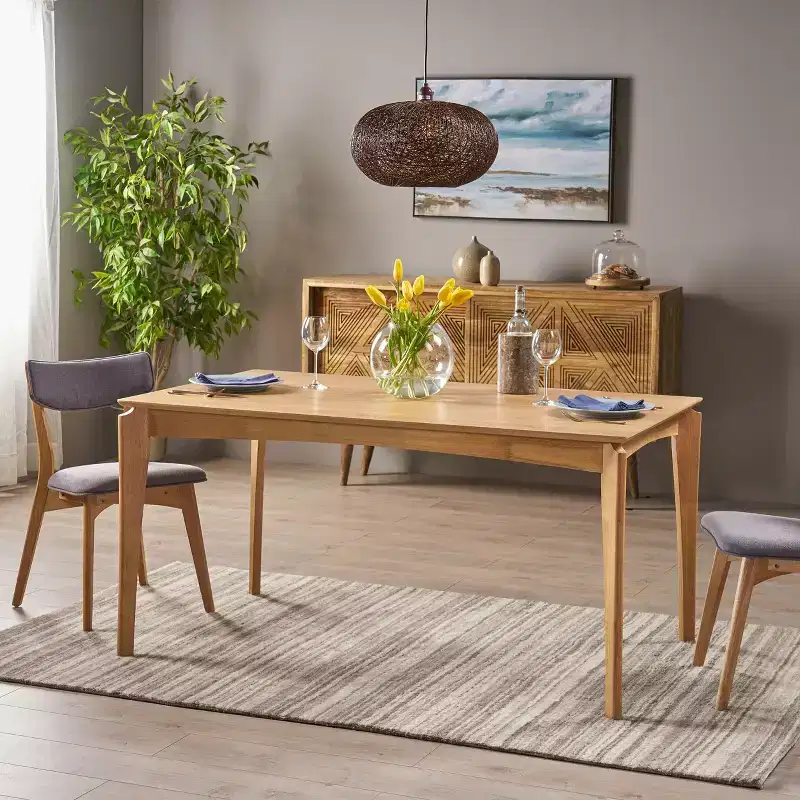 GDFStudio Laveer Mid Century Modern Rubber Wood 59 W Dining Table