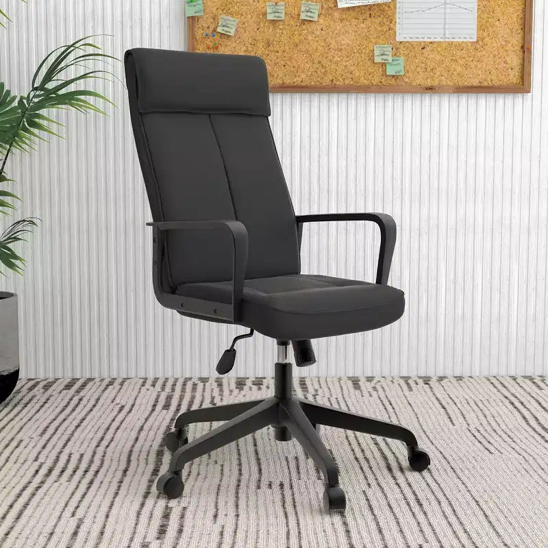 LeisureMod Aiaria Collection Leather High-Back Office Chair - Ergonomic Swivel & Tilt - Double Wheel Casters for Workspace