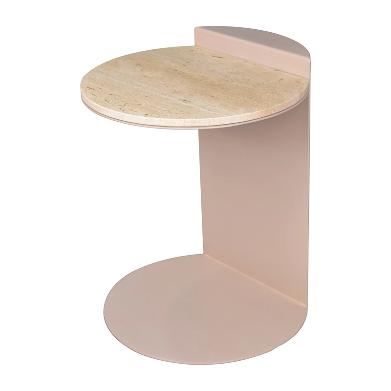 Javier 20 Contemporary Natural Marble/Metal Handmade C-Shaped End Table, Beige/Pink Beige, by JONATHAN Y.
