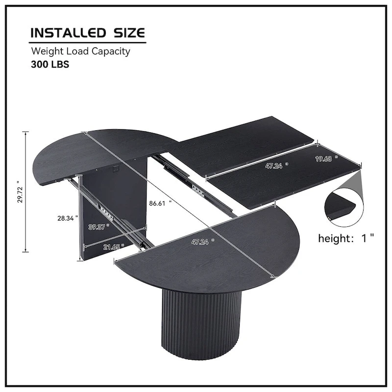 Solid Top Kitchen Oval Expandable Dining Table - N/A