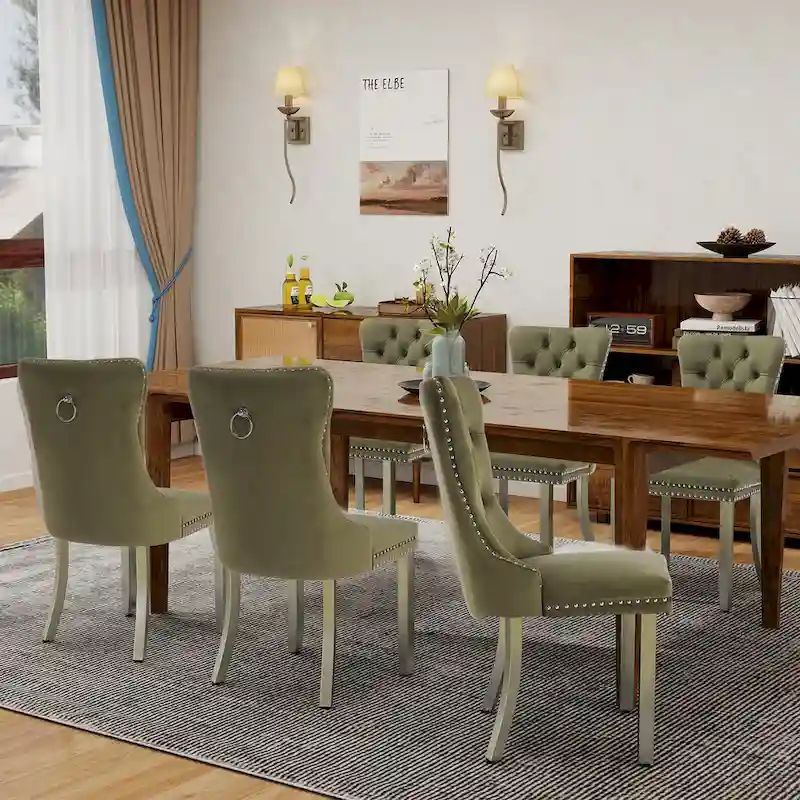 Velvet Dining Chairs Set of 2, Tufted Dining Room Chairs with Button Back, Nailhead Trim, Upholstered Kitchen Side Chairs