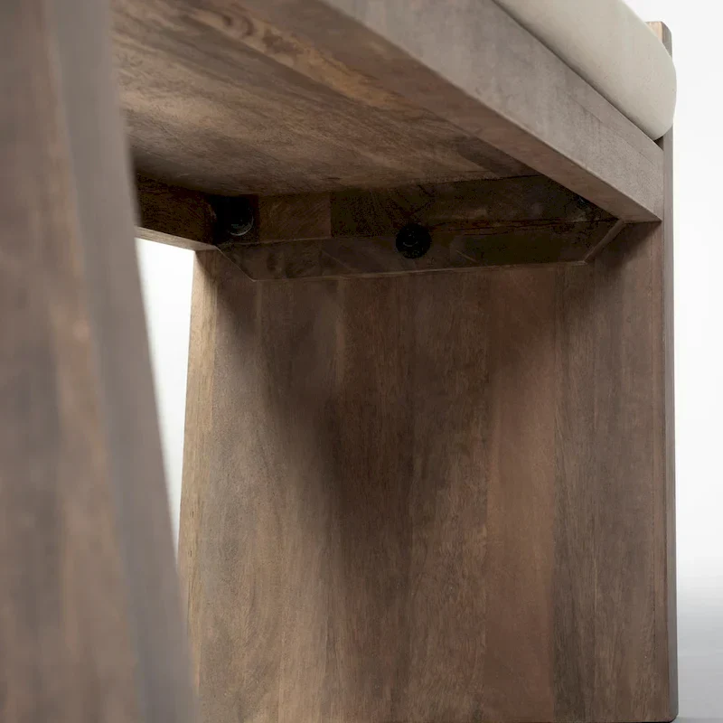 Elaine I Cream Fabric Seat w/ Brown Wood Entryway Bench - 58W x 15D x 20H