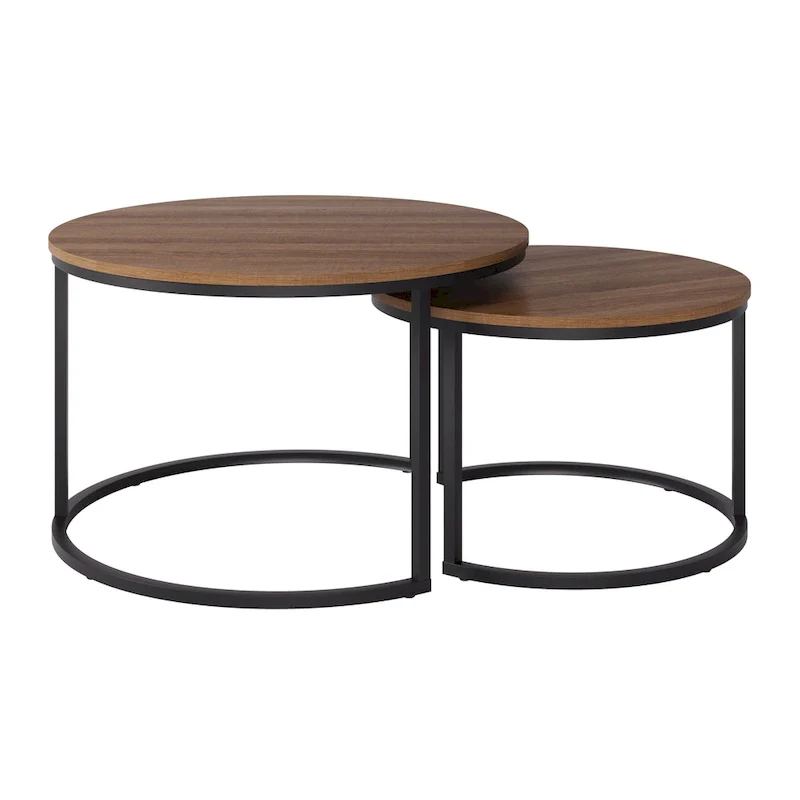 Brown round nested coffee table two-piece set