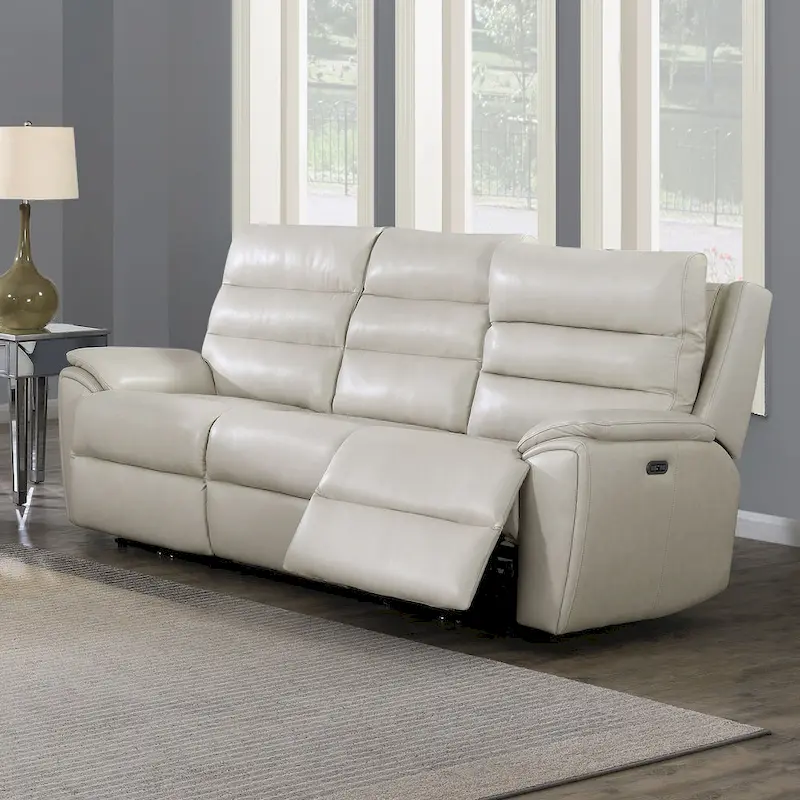 Ivory Top Grain Leather Power Sofa, 3-Seater
