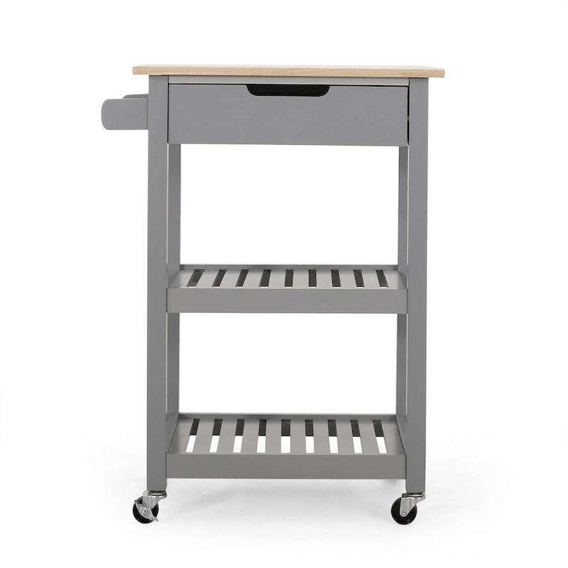 Compact Wooden Kitchen Cart with Wheels Shelves and Drawer by Christopher Knight Home