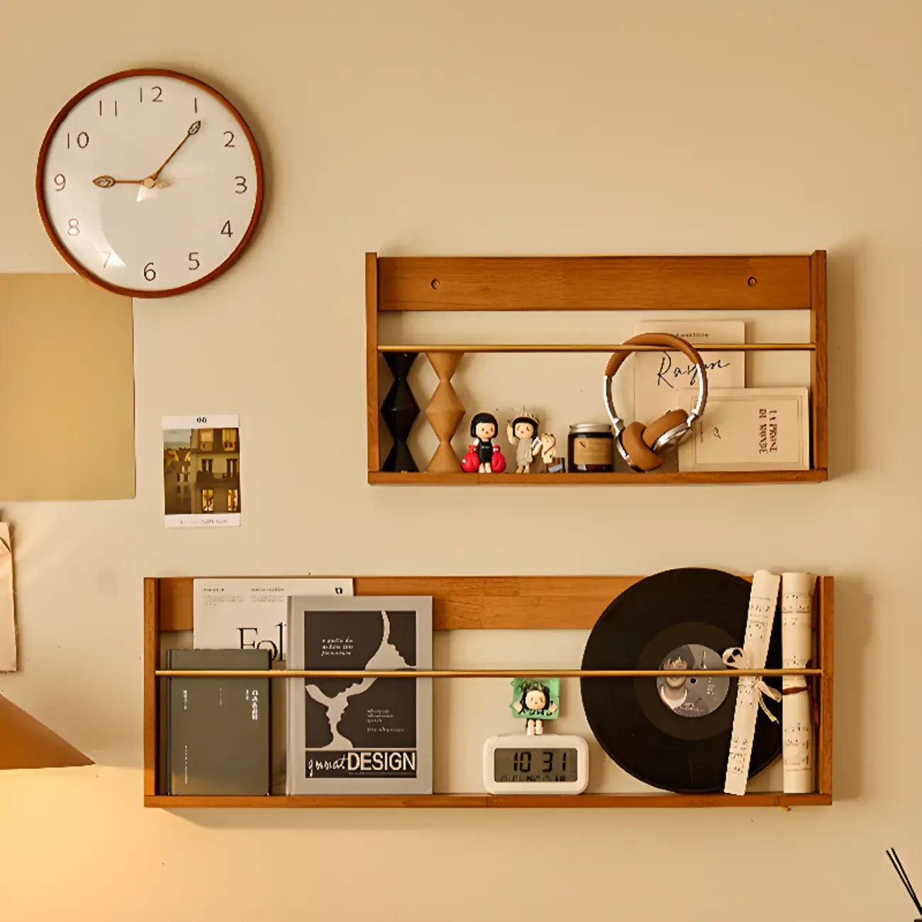 Horizontal Cherry Wooden Open Back Floating Bookshelf