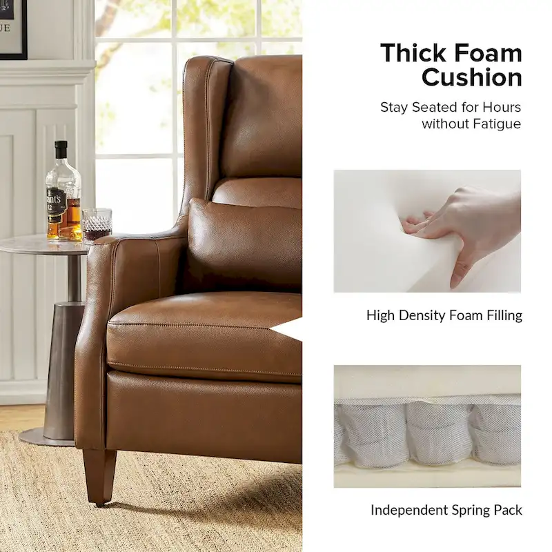 Genuine Leather Wingback Armchair with Pillow