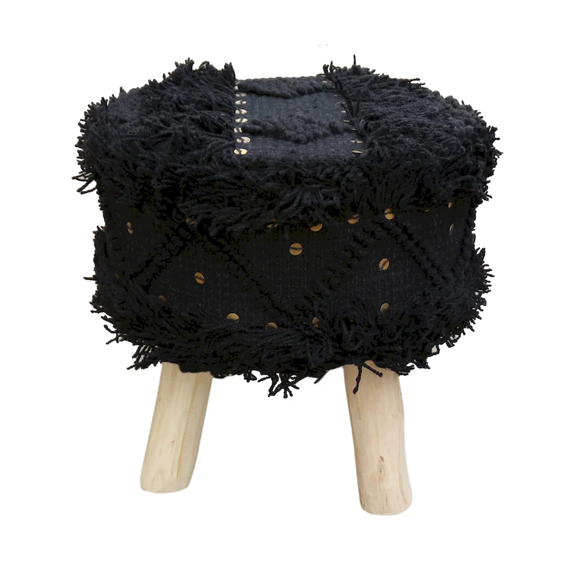 Black / Ivory / Taupe / Dark Brown Handcrafted Boho Fabric Stool, Seats 1