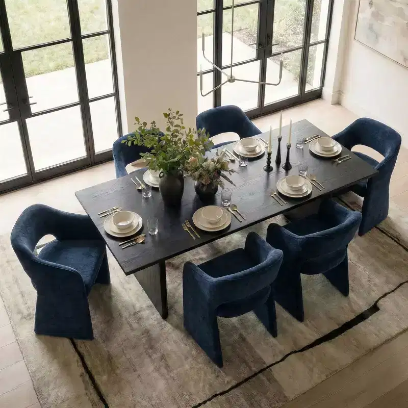 Modern Dining Chairs Set of 6, Fully Upholstered Chenille Kitchen Chairs with Integrated Wraparound Backrest and Armrest Design-Panipeachy