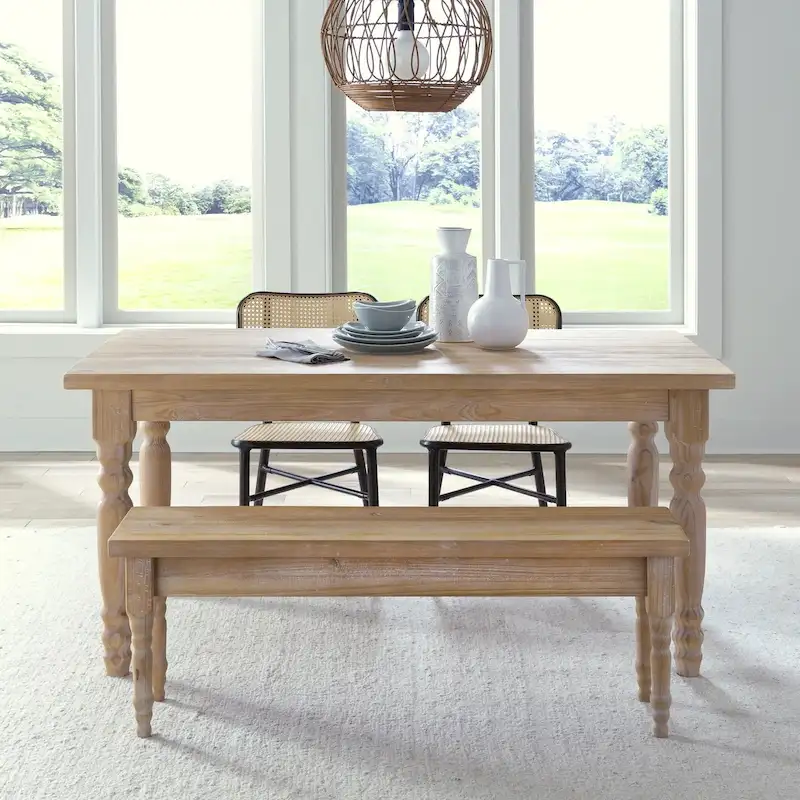 Solid Pine Farmhouse Dining Table with Hand-Distressed Finish – Driftwood / Barnwood / Rustic Grey / Off-White / Rustic Walnut, Seats 6