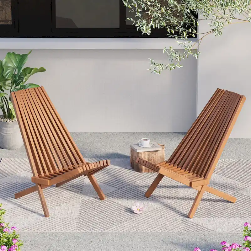 EROMMY 2-Piece Folding Acacia Wood Chairs Set - Standard & Rope Design Patio Chairs for Garden, Camping, Balcony