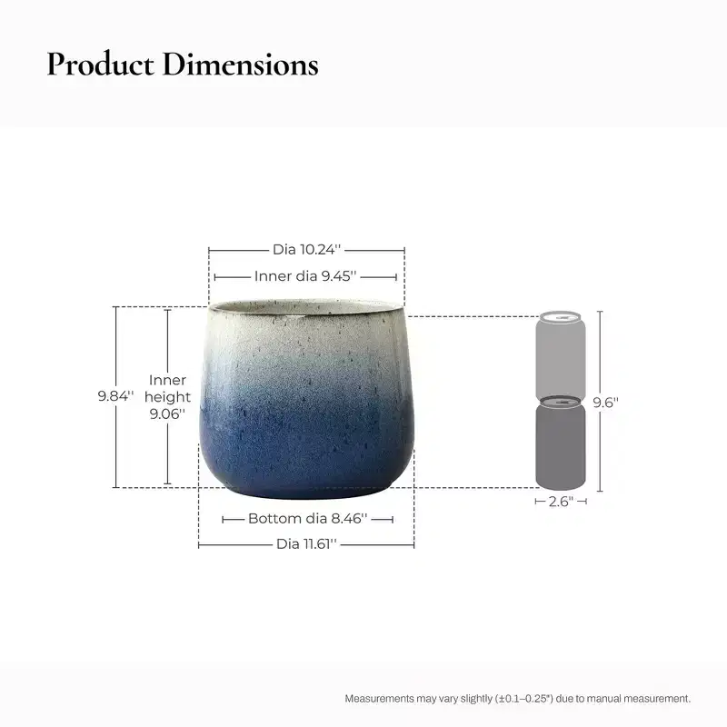 LuxenHome 11.6 Dia Glazed Blue Round Ceramic Planter Pot, Modern Indoor Outdoor Flower Pot with Drainage