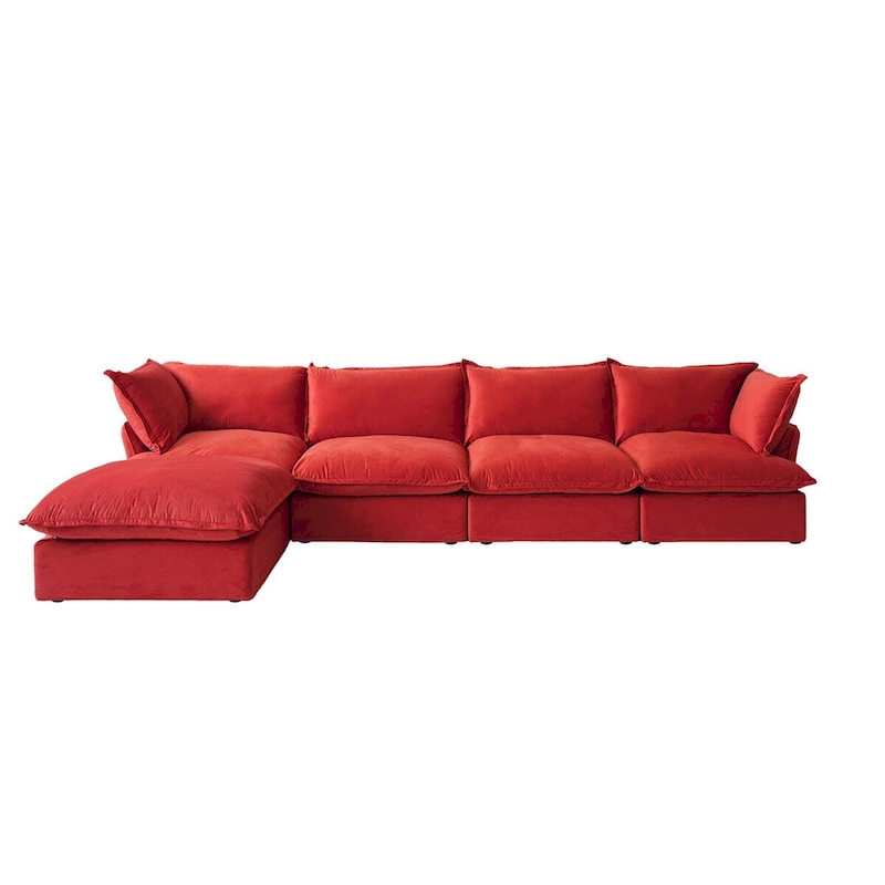 Cloud Sectional Sofa, 5-Seater Down Feather Modular Sofa L-shaped Velvet Wide Deep Seat Convertible Couch.