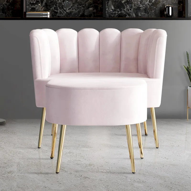 CraftPorch Luxurious Velvet Upholstered Accent Chair with Stool