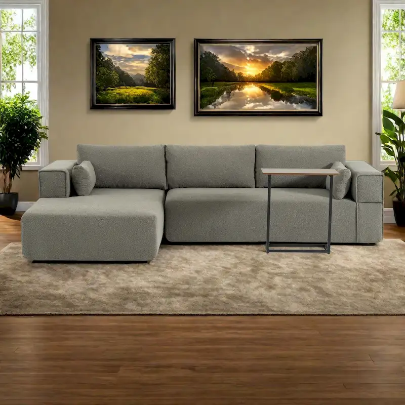 112 Boucle Modular Sectional Sofa with Free Side Table, Wide Seat Design and No Assembly Required