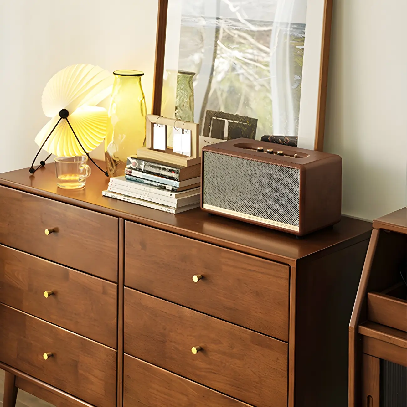 Stylish Wooden Dressers with Gold Accents and Drawers