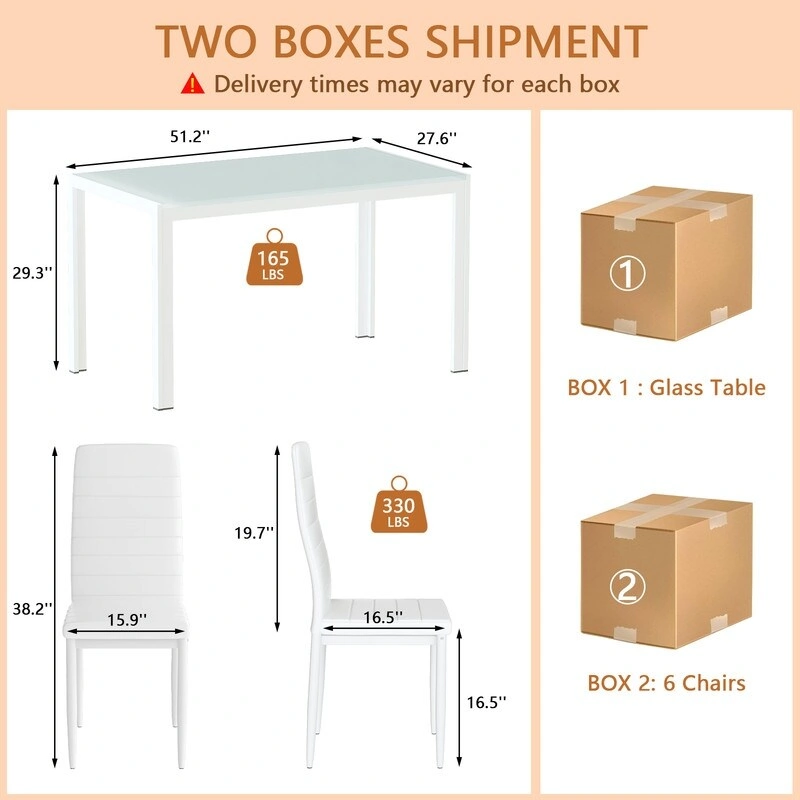 Grondin Modern Style 7-Piece Dining Room Table Set with Tempered Glass Tabletop and 6 PU Leather Upholstered Chairs
