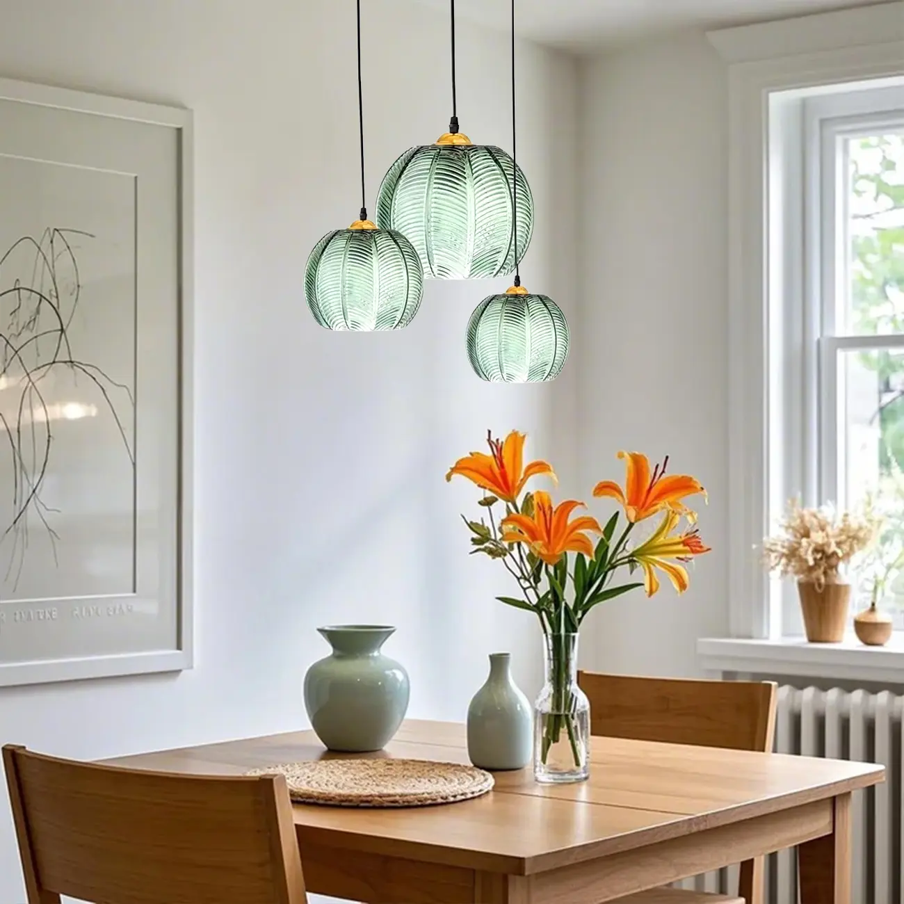Modern Green Glass Leaf-Inspired Globe Pendant Light
