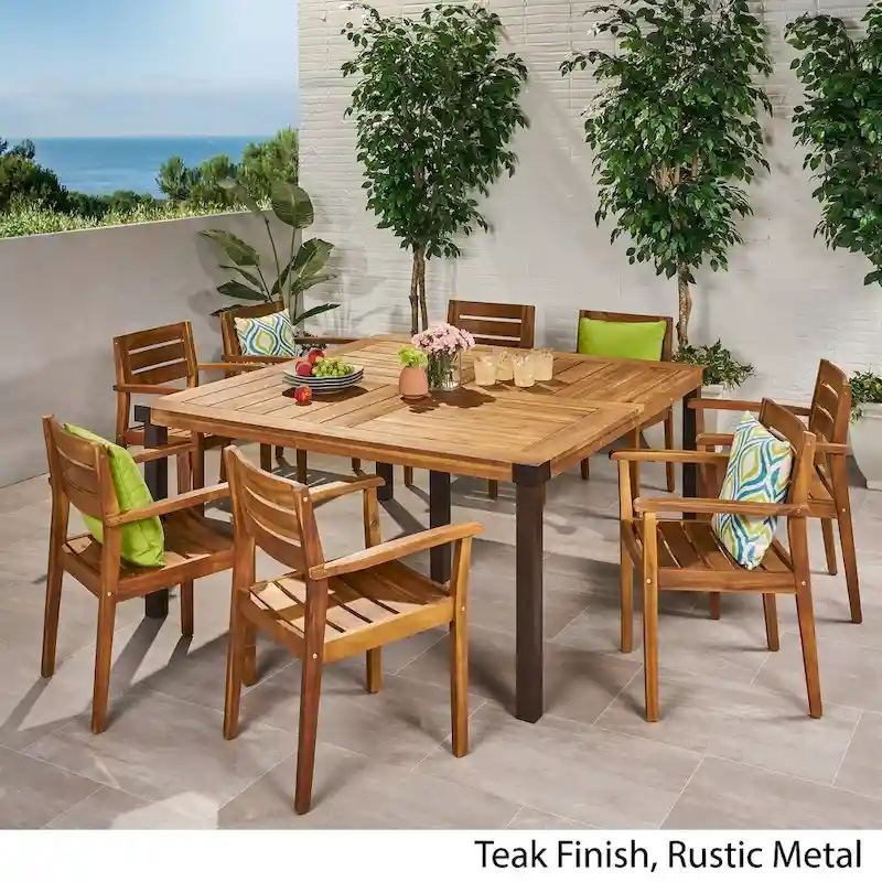 Stockton Outdoor 8 Seater Acacia Wood Dining Set by Christopher Knight Home