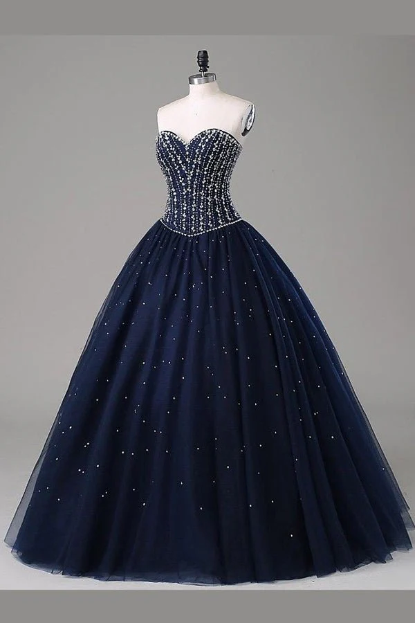 Quinceanera Dress Navy Blue Ball Gown Sweetheart Sleeveless Prom Dresses