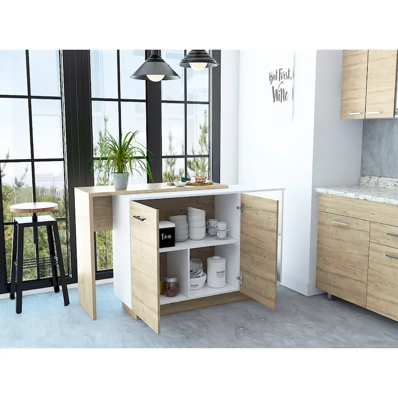 FM Furniture Aspen Kitchen Island, Two Concealed Shelves , Three Divisions