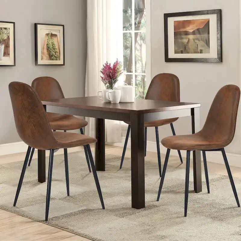 Suede Dining Chairs Set of 4 with Black Metal Legs - Side Accent