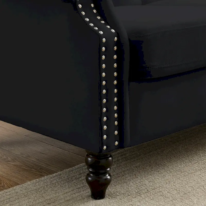 2-Pieces 6-Seat Velvet Chesterfield Sofa Set (Two 3-Seaters) with Tufted Back & Nailhead Trim