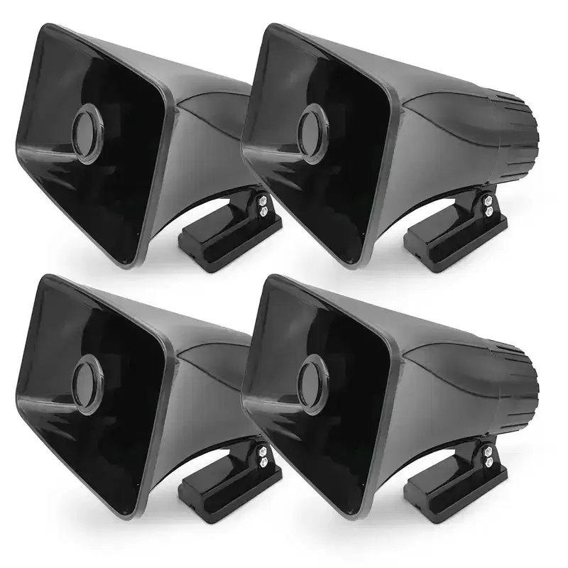 Pyle 6 Portable PA Horn Speaker for Indoor or Outdoor Use with 50W Peak Power, Lightweight and Compact Design and Broad Sound Coverage, Black, 4 Pack