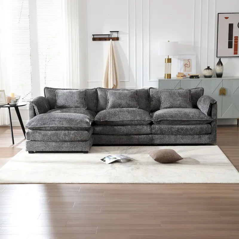 Chenille Fabric L-Shape Oversized 3-Seat Modular Sectional Sofa