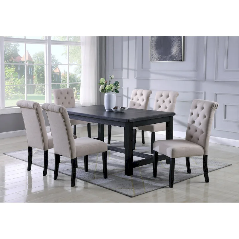 Roundhill Furniture Leviton Antique Black Finished Wood 7-piece Dining Set
