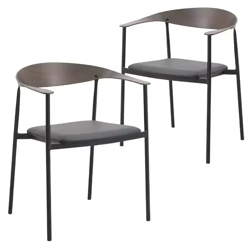 LeisureMod Kora Modern Dining Chair Set of 2  Upholstered Faux Leather with Steel Legs, Comfortable, Stylish Seating for Dining Rooms & Kitchens