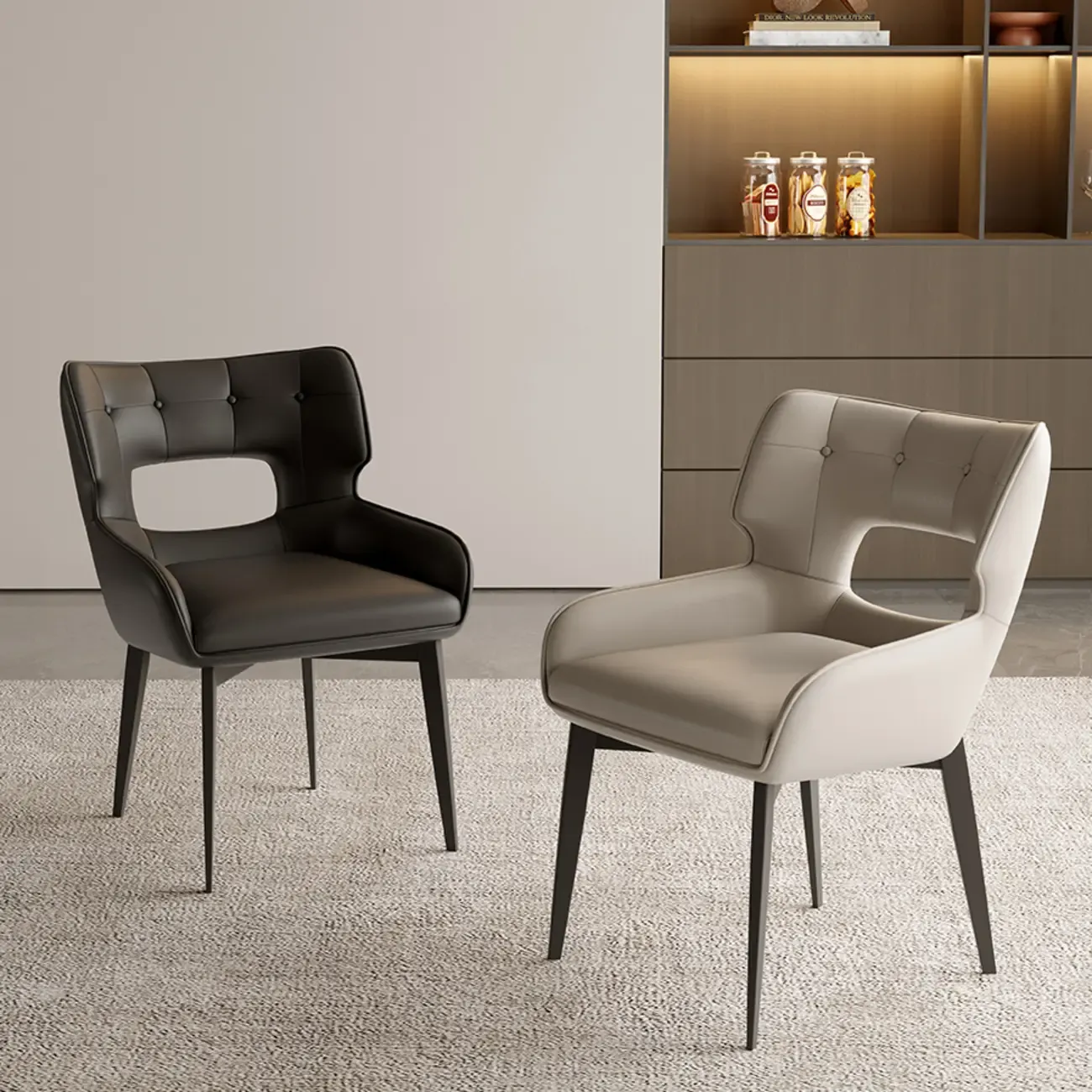 Modern Faux Leather Open Back Arm Dining Chair