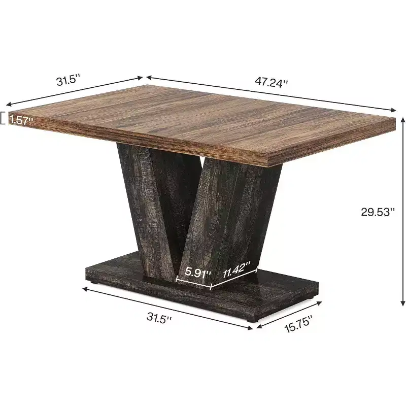 Lantine 47-Inch Dining Table for 4 with Heavy Duty Pedestal, Farmhouse Wooden Table in Black & Brown, Suitable for Home, Dining Room, Small Space.