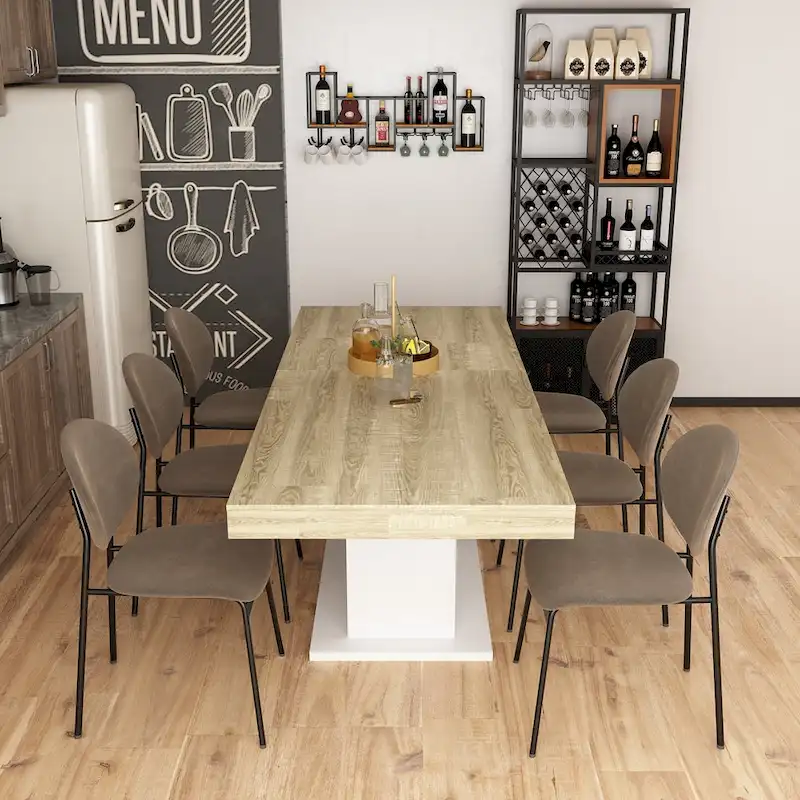Black / White Extendable Wood Grain Dining Table with I-Shaped Legs - Seats 6-8