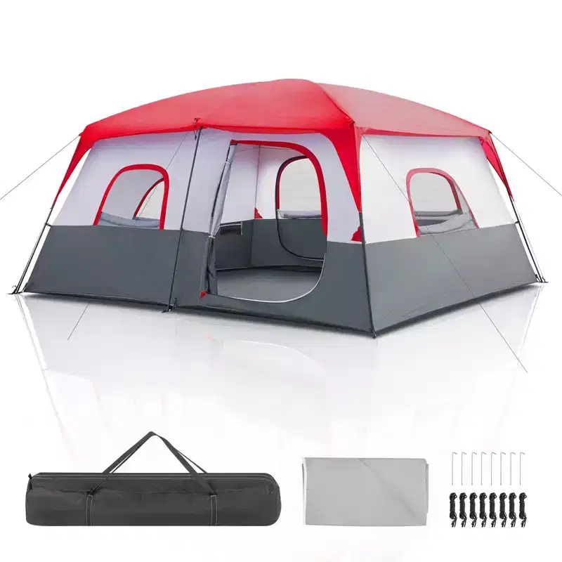 NAYSAYE 14-Person Camping Tent Polyester Cloth Poles with 2 Doors and Storage Pockets for Convenient Setup and Use, Red White, 169.2*169.2*82.6