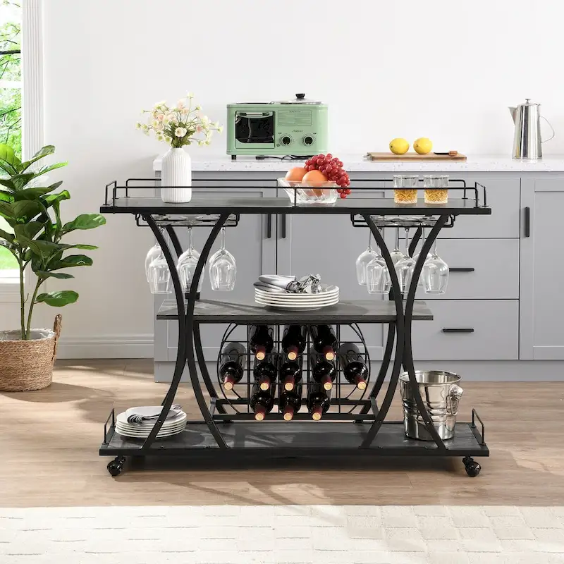Industrial Bar Cart Kitchen Bar&Serving Cart for Home with Wheels