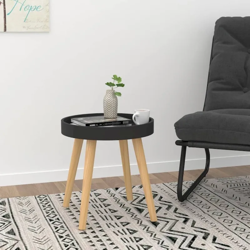 vidaXL Side Table Round End Coffee Table Engineered Wood and Solid Wood Pine - 15x15x15.7