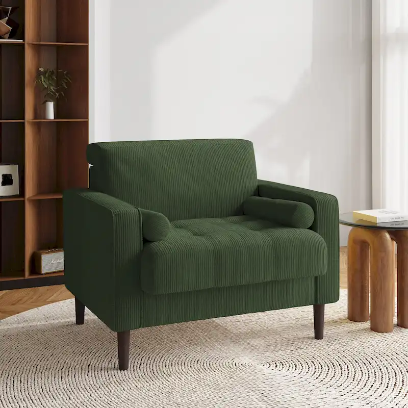 Modern Corduroy Wide Accent Chair with Pillows