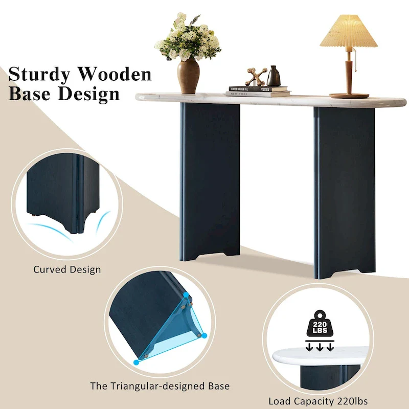 53.9  Console Table with Faux Marble Top & Wood Base