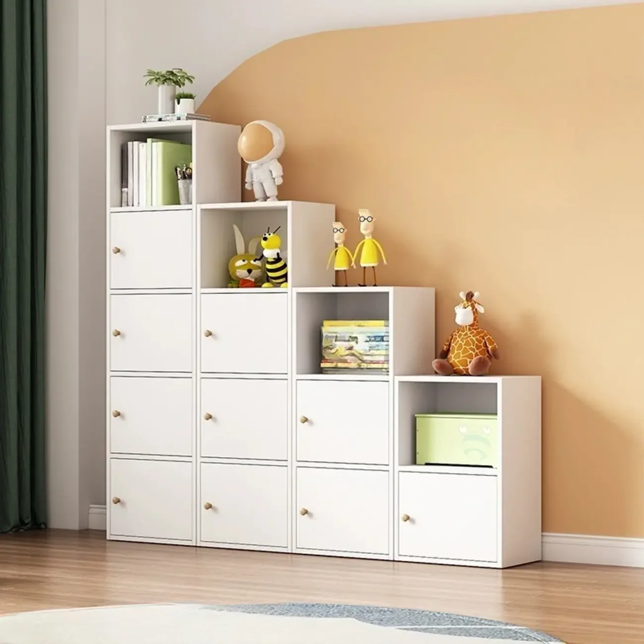 Simple Rectangular White Modular Wooden Bookcase