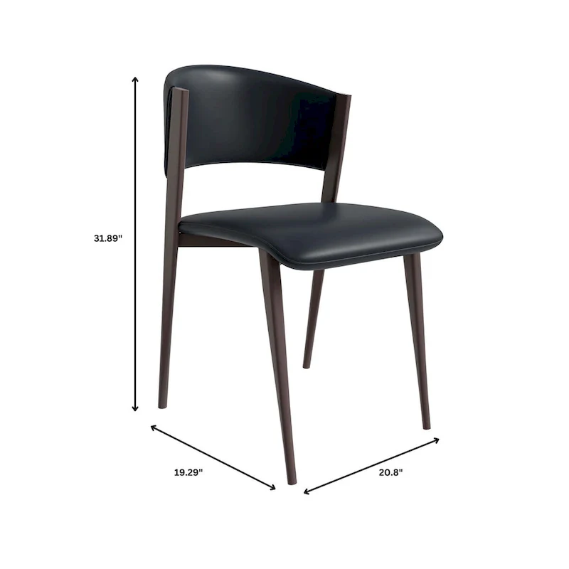 Dining Chair - Black Leather - Metal Legs