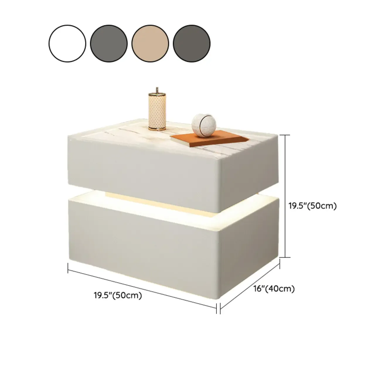 LED 2-Tier White Wooden Floating Nightstand with Drawer