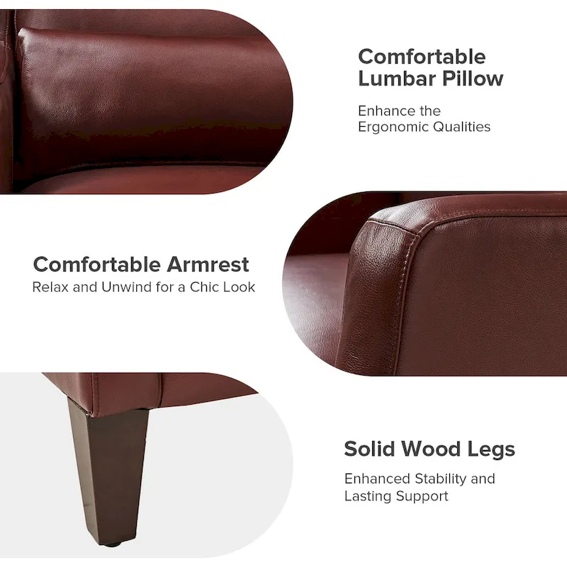 Genuine Leather Wingback Armchair with Pillow