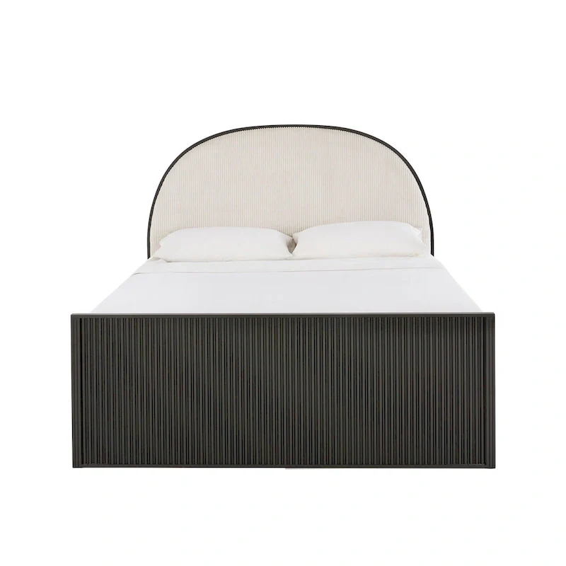 Black Metal Gray Fabric Queen Bed