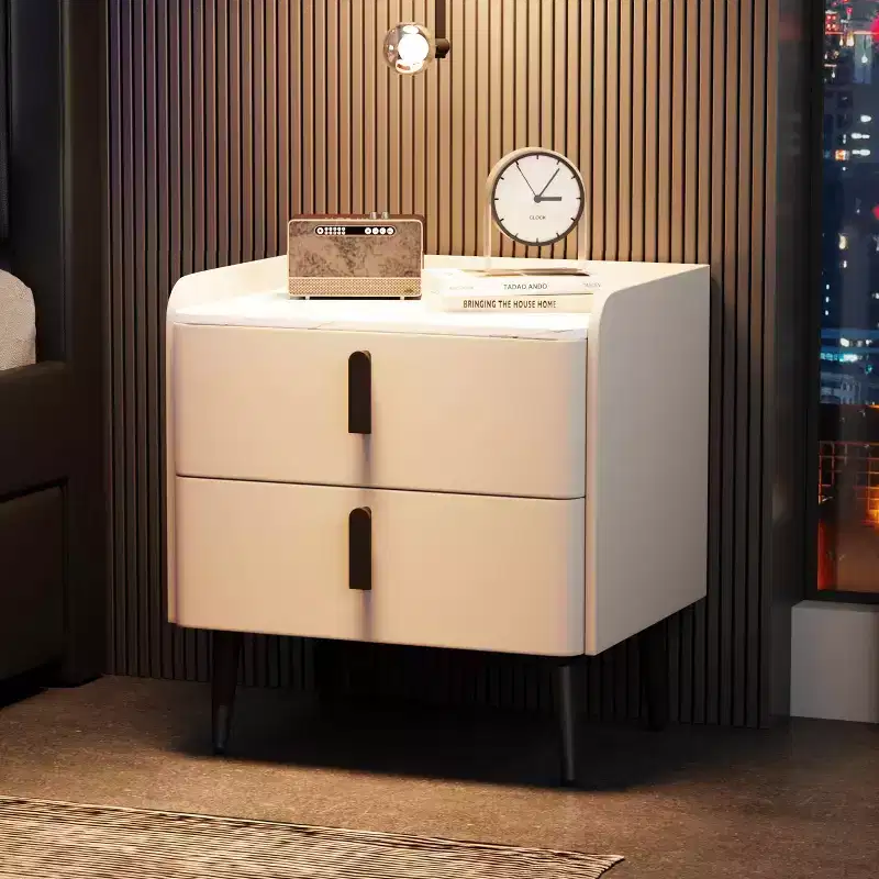 MAYEERTY Nightstand with 2 Drawers Marble Pattern Tablrtop for Bedroom White