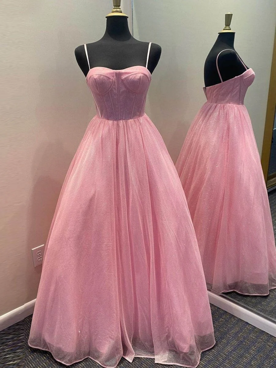 A Line Glitter Tulle Prom Dress with Pockets