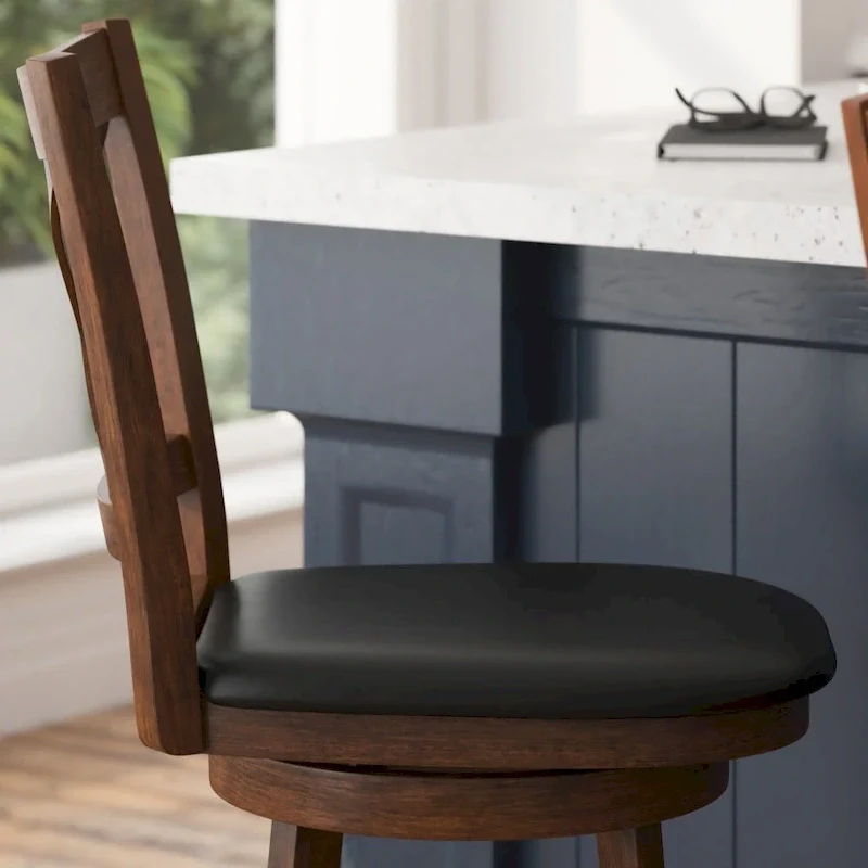 Modern Ladderback Wooden Upholstered Swivel Counter Height Stool