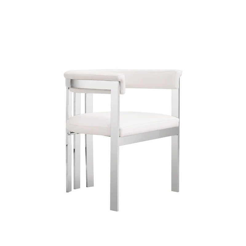 White Vegan Leather & Stainless Steel Dining Chair – Single