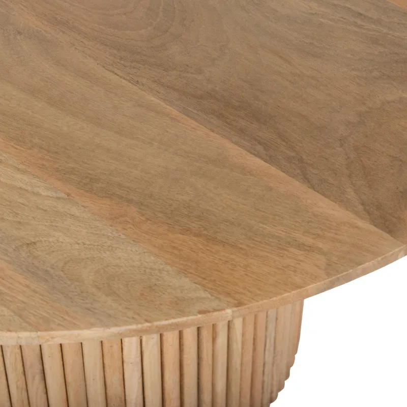 Round Pedestal Wood Coffee Table – Natural Wood, 2 Sizes